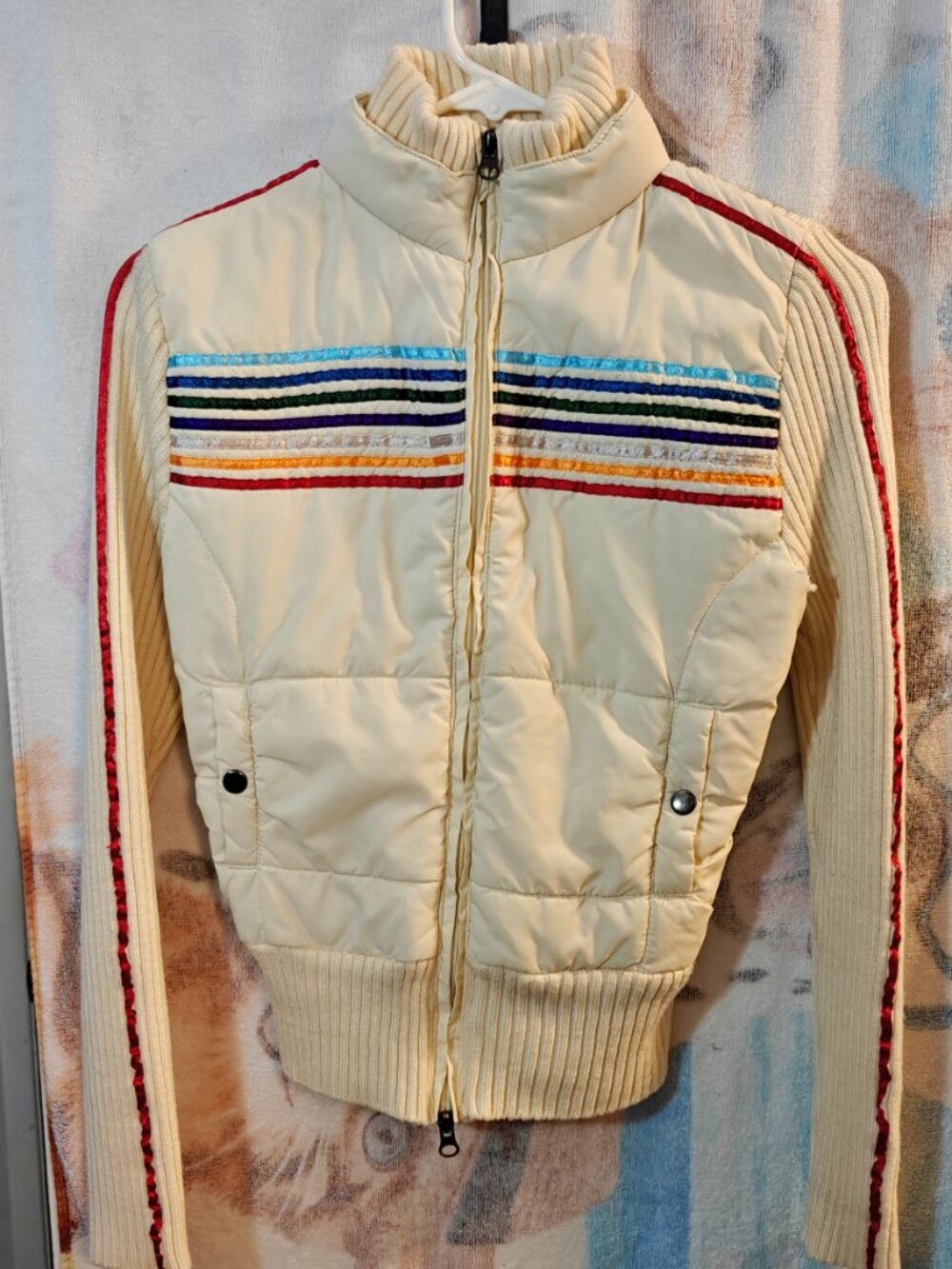 Mossimo Y2K rainbow stripe butter cream hybrid sweater jacket (RARE)!!!